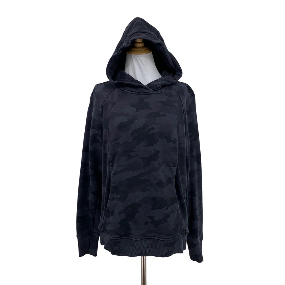 Lululemon Hoodie Womens 6 Black Camo Breathable Thumbholes Pullover Sweatshirt